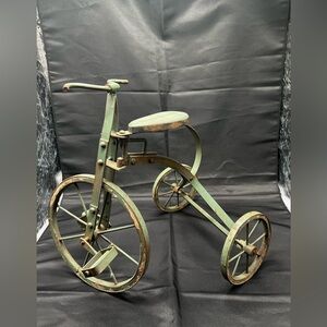 Antique Metal Tricycle Movie Photo Prop Wooden Seat Steel Rivet